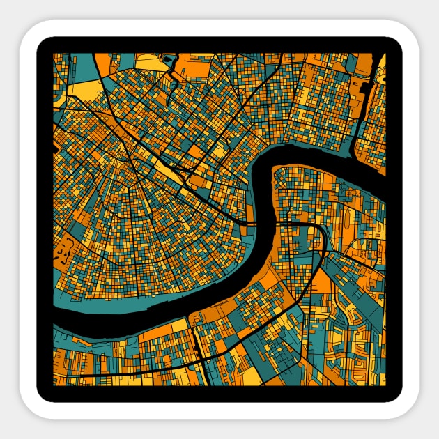 New Orleans Map Pattern in Orange & Teal Sticker by PatternMaps